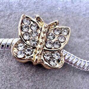 Gold Tone Crystal Butterfly Charm fits PANDORA